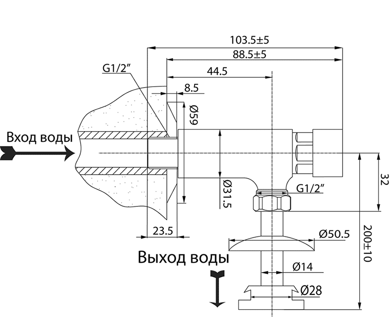 Кран для писсуара смывной нажимной - 1